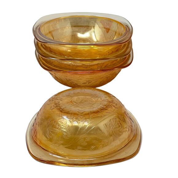 Jeannette Floragold Louisa Iridescent Carnival Glass Dessert Bowls Set of 4 - Picture 4 of 5